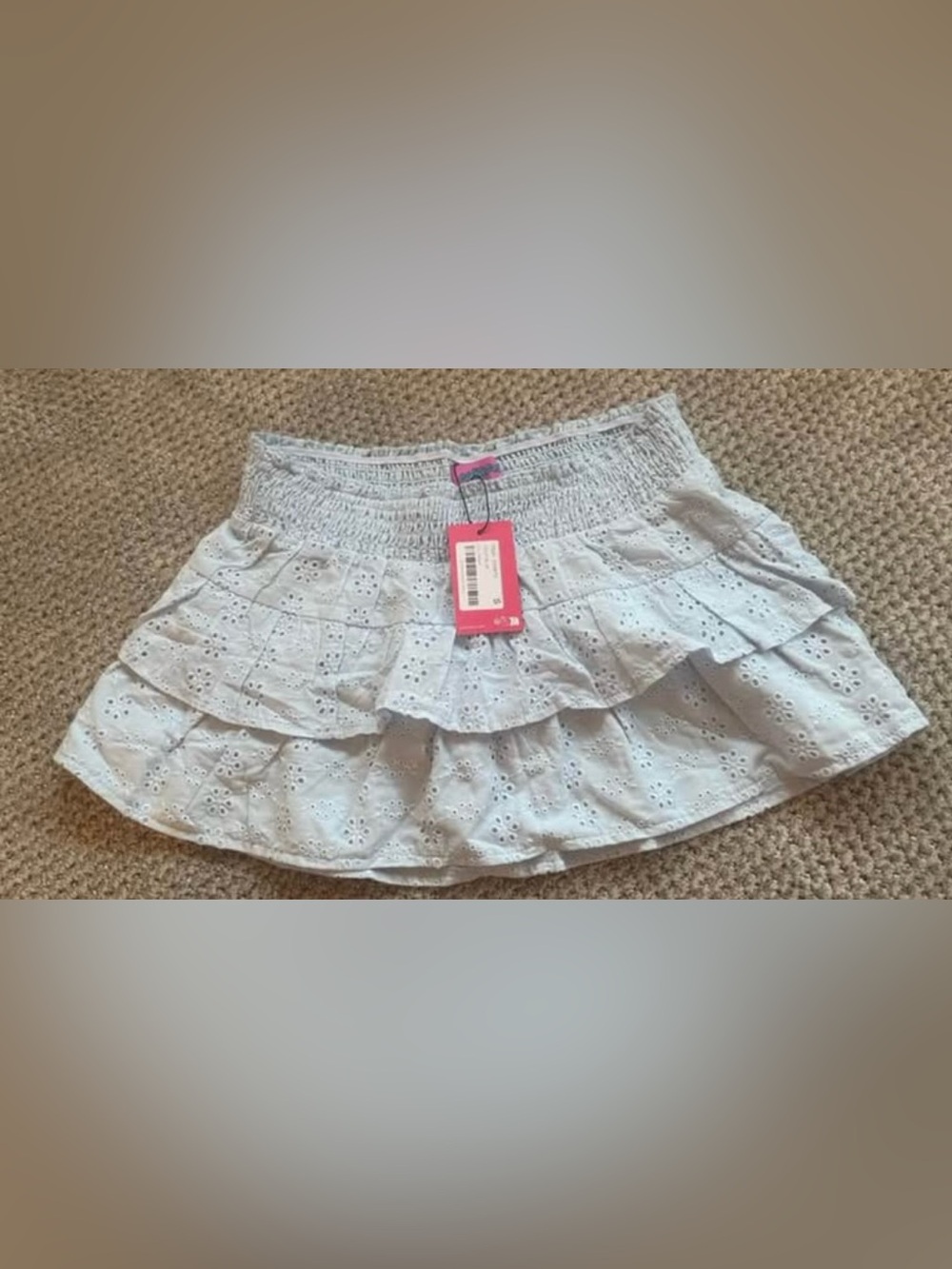 Edikted Light Blue Eyelet Tiered Mini Skirt